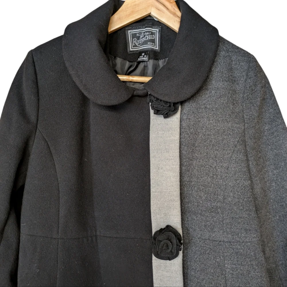 Rothschild Black and Gray Colorblock Dress Coat Size 16